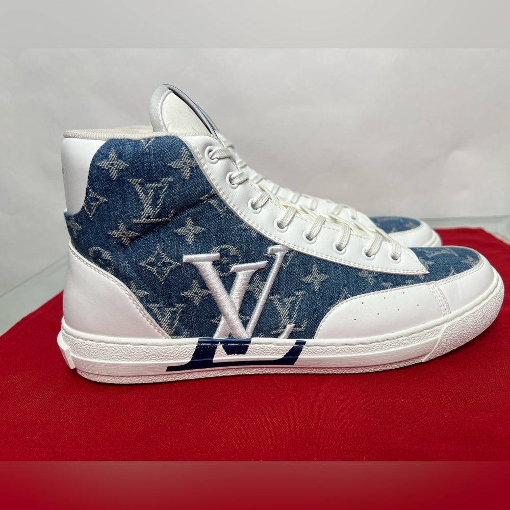 Louis Vuitton Charlie Trainer Sneaker Denim Blue White High Top Original LV - Picture 4 of 12